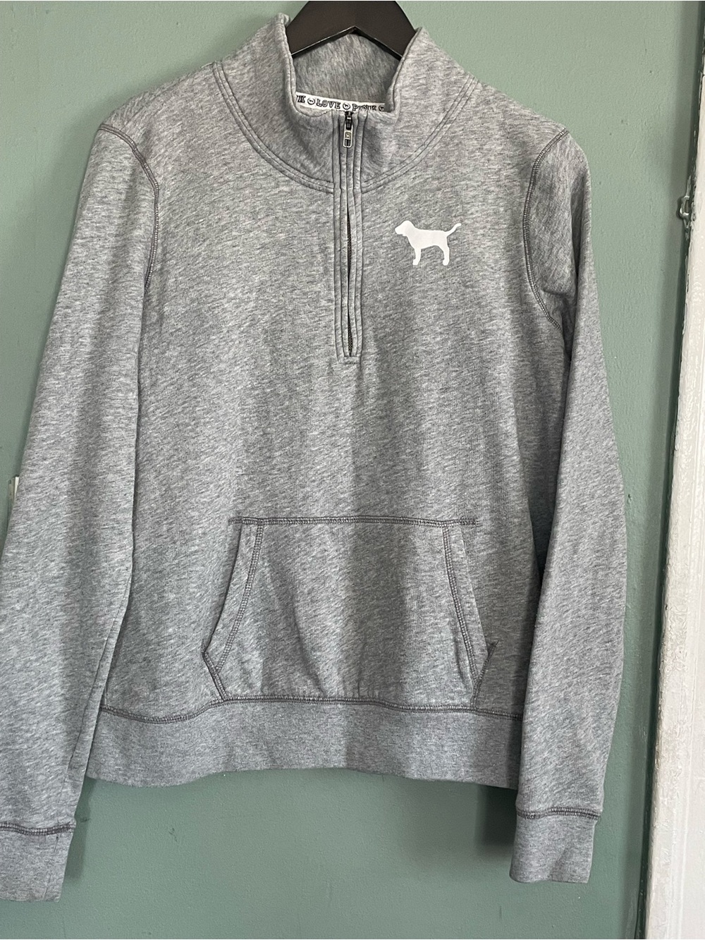 PINK Victoria's Secret Men's Gray Half-Zip Pullover with Logo